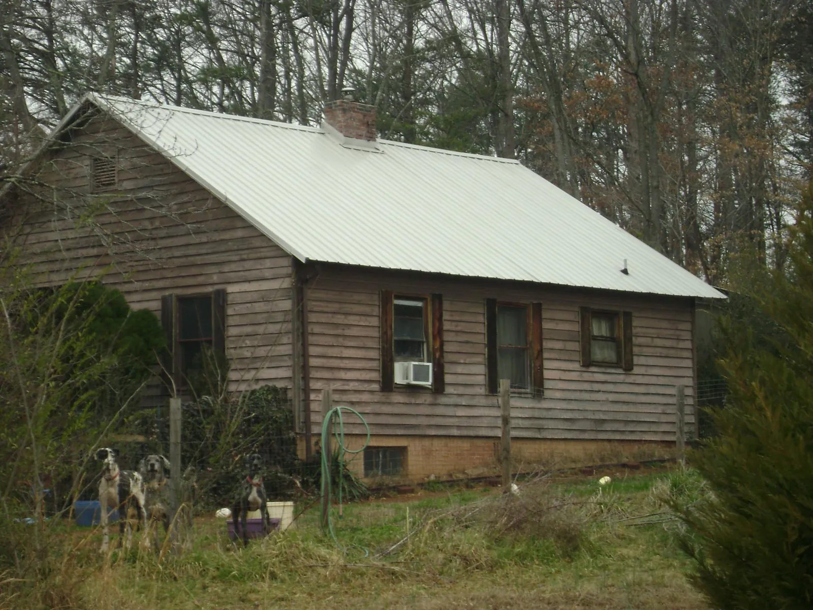 White metal roof on an old wood sided farmhouse, from a Metal Roof Installation job in Townley